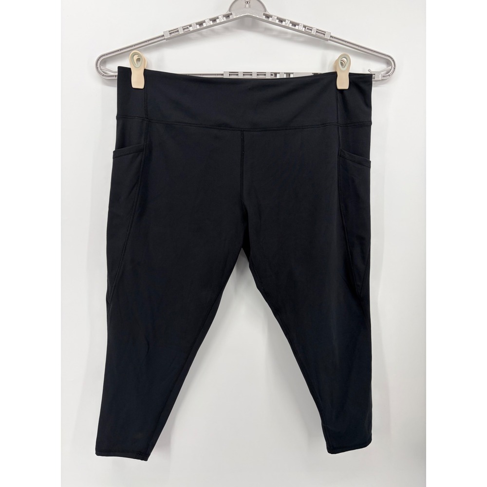 Freely Womens Plus 3X Black High Waisted Cropped Leggings with‎ Pockets Capri